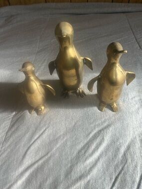 Brass Penguin Figurine Set - Brass Decorative Penguins for Home Accents Decor